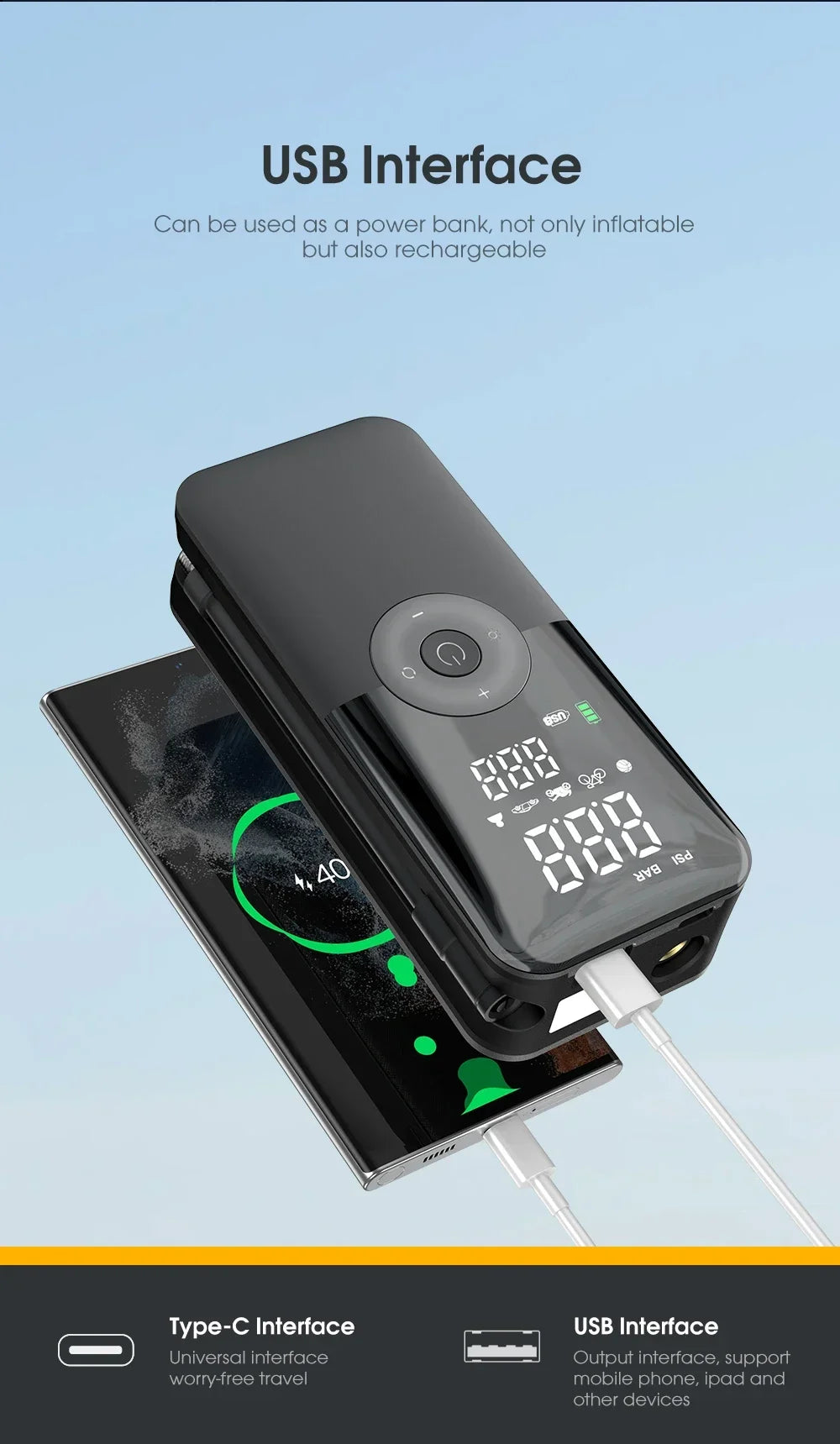 12V Air Pump for Car and Motorcycle - Portable Tyre Inflator Electric Pump Air Compressor for Cars, Motorcycles, and Bicycles