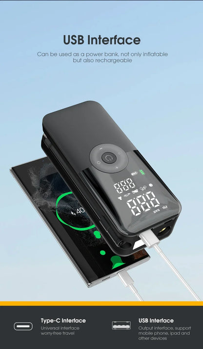 12V Air Pump for Car and Motorcycle - Portable Tyre Inflator Electric Pump Air Compressor for Cars, Motorcycles, and Bicycles