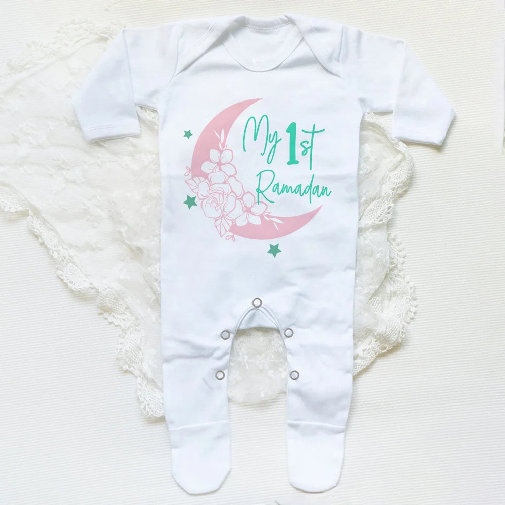 My First Ramadan Baby Babygrow Sleepsuit Long Sleeve Infant Boy Girl Sleepsuit Print Crew Neck Romper 1st Ramadan Babys Clothes
