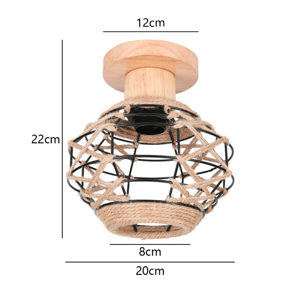 LED E27 Ceiling Lights Vintage Industrial Wood Ceiling Lamp for Kitchen Living Room Bar Restaurant Wire Cage Lampshade Lighting