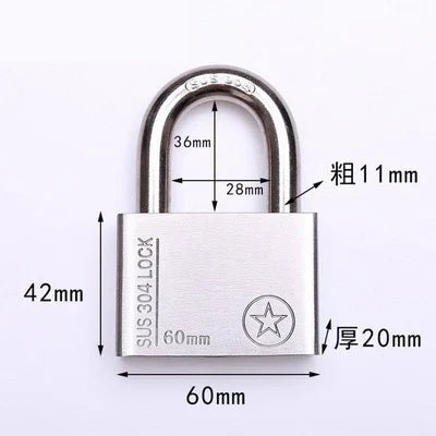 304 Stainless Steel Padlock Cabinet Outdoor Lock Head Furniture Lock Waterproof Rust-Proof Door Lock same key with 4 keys