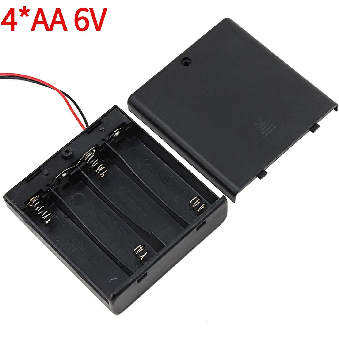 1/2/3/4 Slot AA Battery Holder,1.5V/3V/4.5V/6V AA Battery Box with Leads Wires ON/Off Switch and Screw Cap Case Back Cover