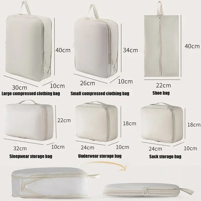 6-Piece Compressible Packing Cubes Set Waterproof - Portable Travel Organizer Bags for Luggage/Suitcase with Handbag Accessory