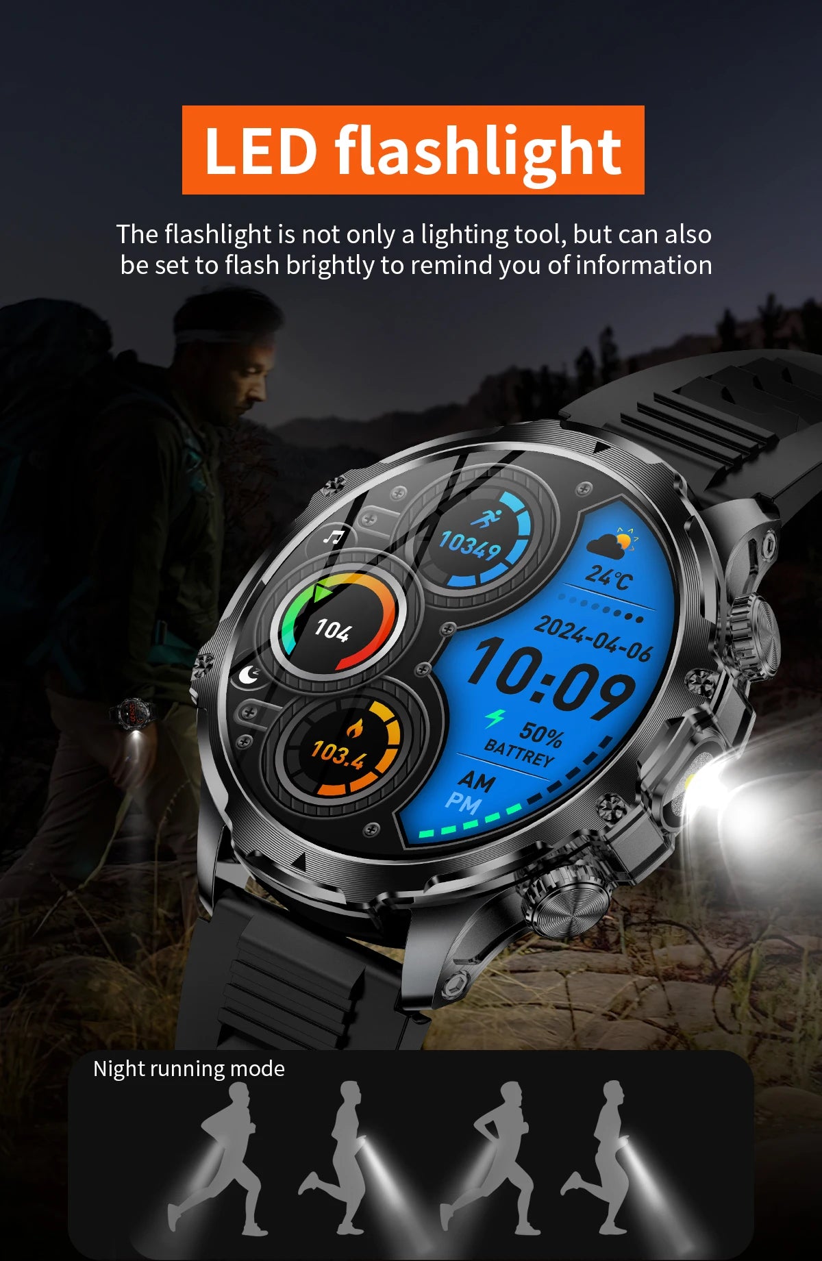 2025 Outdoor Sports Fitness Tracker Smart Watch 1.85 Inch HD Alomed 800mAh Lithium Battery Bluetooth LED Flashlight Smart Watch