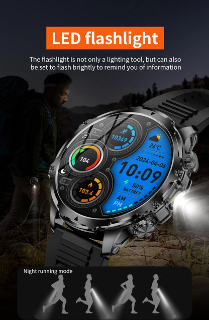 2025 Outdoor Sports Fitness Tracker Smart Watch 1.85 Inch HD Alomed 800mAh Lithium Battery Bluetooth LED Flashlight Smart Watch
