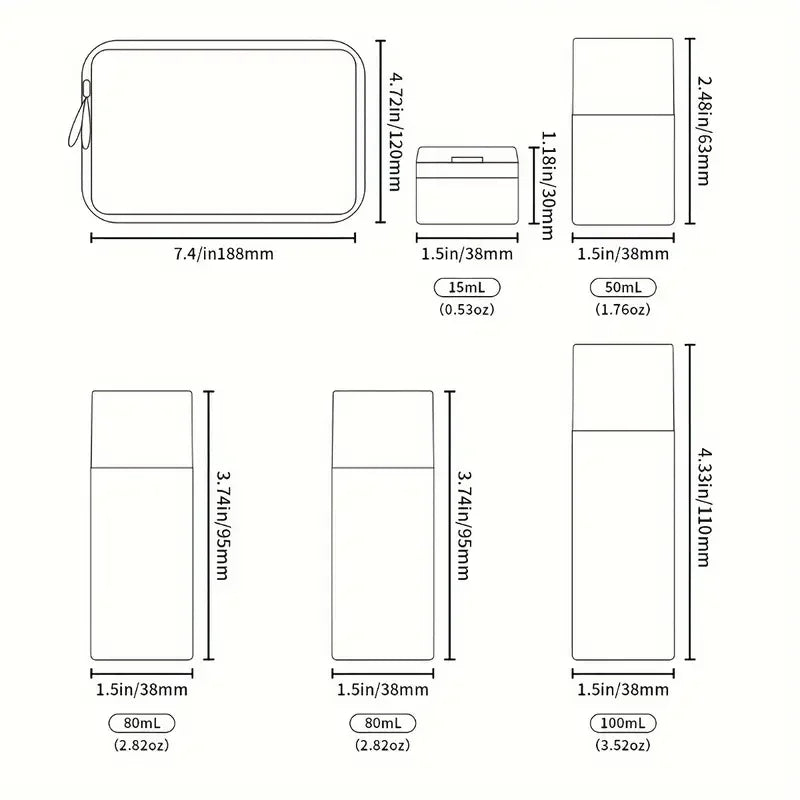 4-in-1 Leak-Proof Travel Bottles Set for Toiletries Refillable Plastic Containers with Lids for Spray Lotion and Shampoo