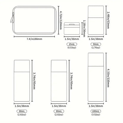 4-in-1 Leak-Proof Travel Bottles Set for Toiletries Refillable Plastic Containers with Lids for Spray Lotion and Shampoo