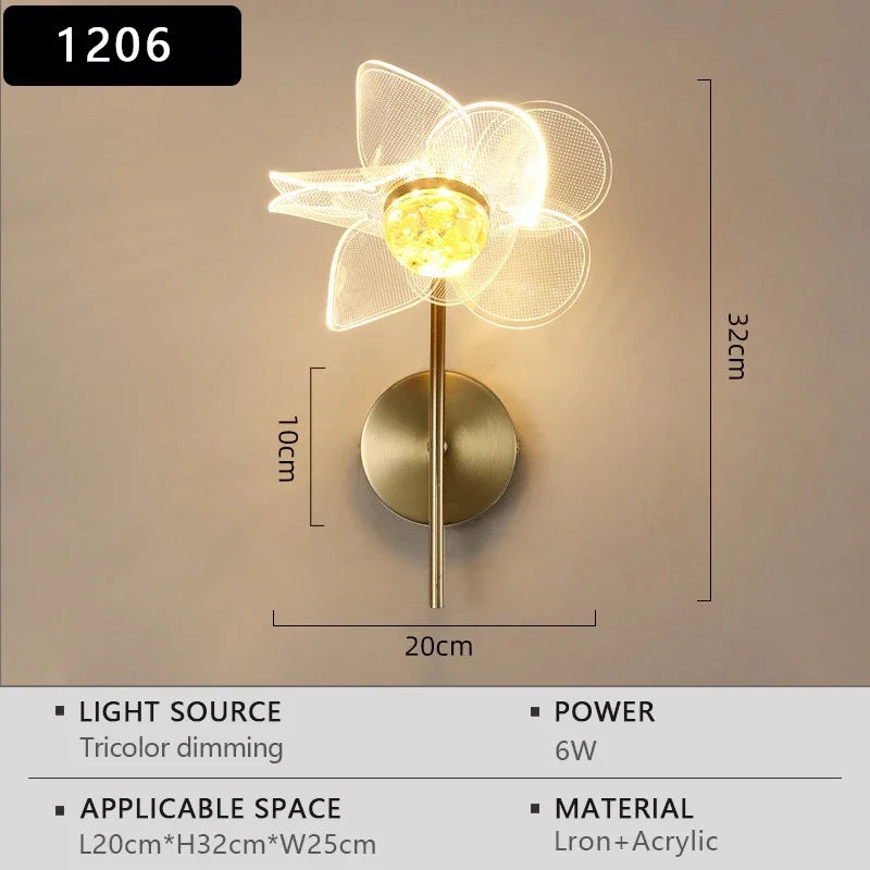 LED Wall Lamp Modern Luxury Flower Shaped Decorative Light Bedroom Bedside Study Dining Room Living Room Background Wall Lamp