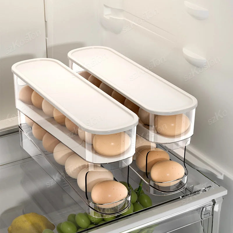 Egg Organizer Boxes Home Double Tiers Automatic Scrolling Egg Holder Refrigerator Storage Box for Fridge Kitchen Accessories