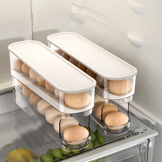 Egg Organizer Boxes Home Double Tiers Automatic Scrolling Egg Holder Refrigerator Storage Box for Fridge Kitchen Accessories