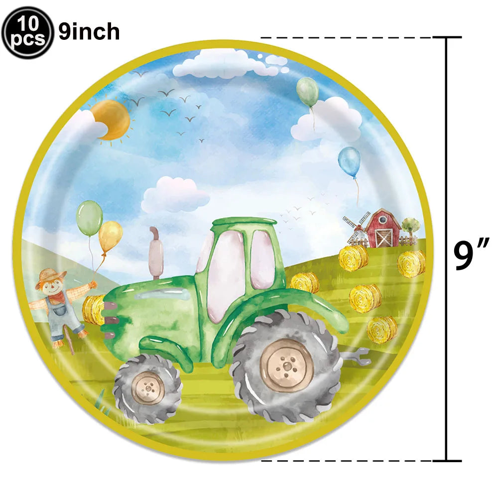 Farm Green Tractor Party Happy Birthday Banners Plates Napkins Tablecloths Farm Themed Birthday Party Supplies Decors