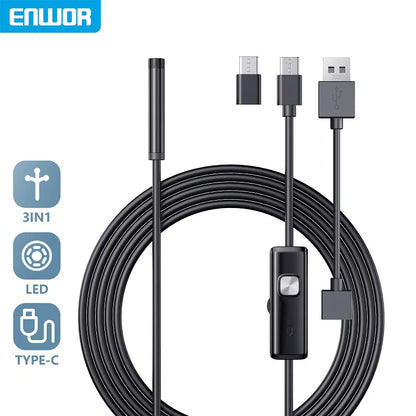 ENWOR Industrial Endoscope Camera IP67 Waterproof 5.5mm 7mm 3IN1 For Android Phones PC USB Endoscope Camera 6LEDs Adjustable