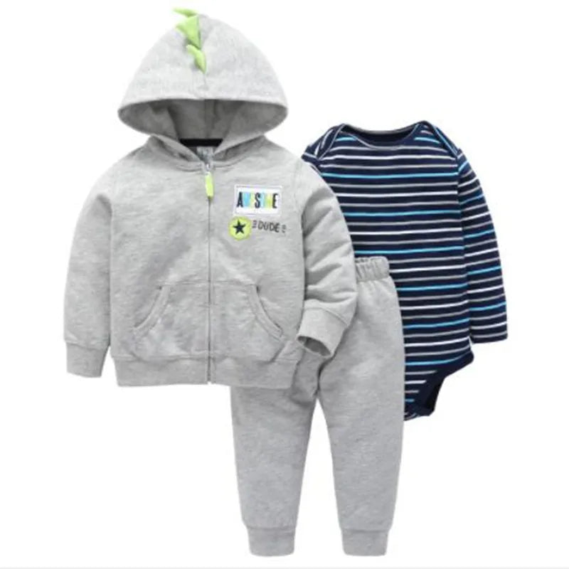 Babys 3pcs/sets Boys Casual Jacket Cotton Coat Girls Bodysuits Sports Trousers Long Pants