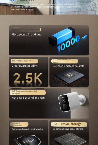 Xiaomi Mijia APP IP67 Waterproof 10000mah Battery Smart Outdoor IP Camera 2.5k HD  Wireless Security Infrared Night Vision Cam