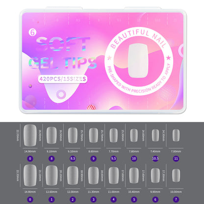 420pcs/box Frosted Version False Nails Press On Acrylic Nails Almond Mixed Size Short Style Ultra Thin Traceless Nail Tips