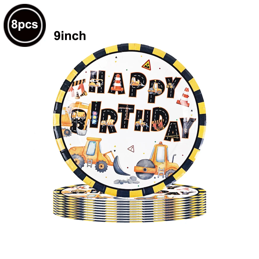 Construction Party Disposable Tableware Plates Cups Napkins Tablecloth Construction Truck Party Decor Excavator Party Favors