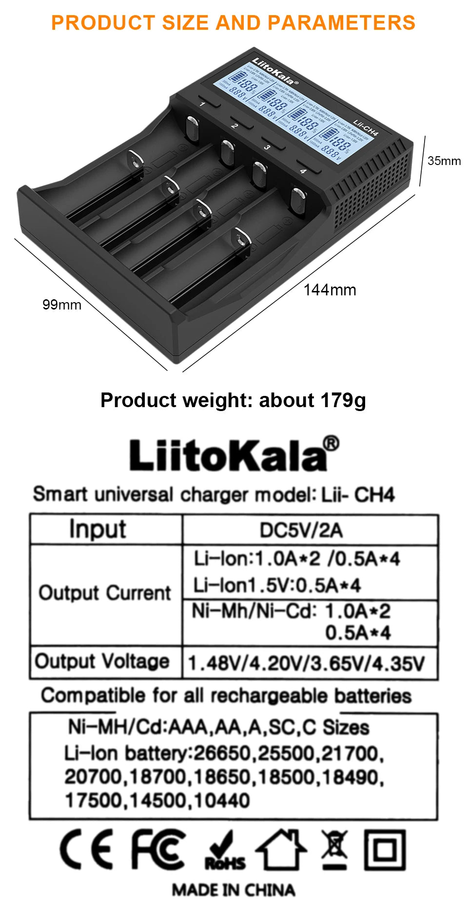 LiitoKala Lii-M4 Lii-CH4 18650 Charger LCD Display Universal Smart Charger Test Capacity 26650 18650 21700 AA AAA Battery 4slot
