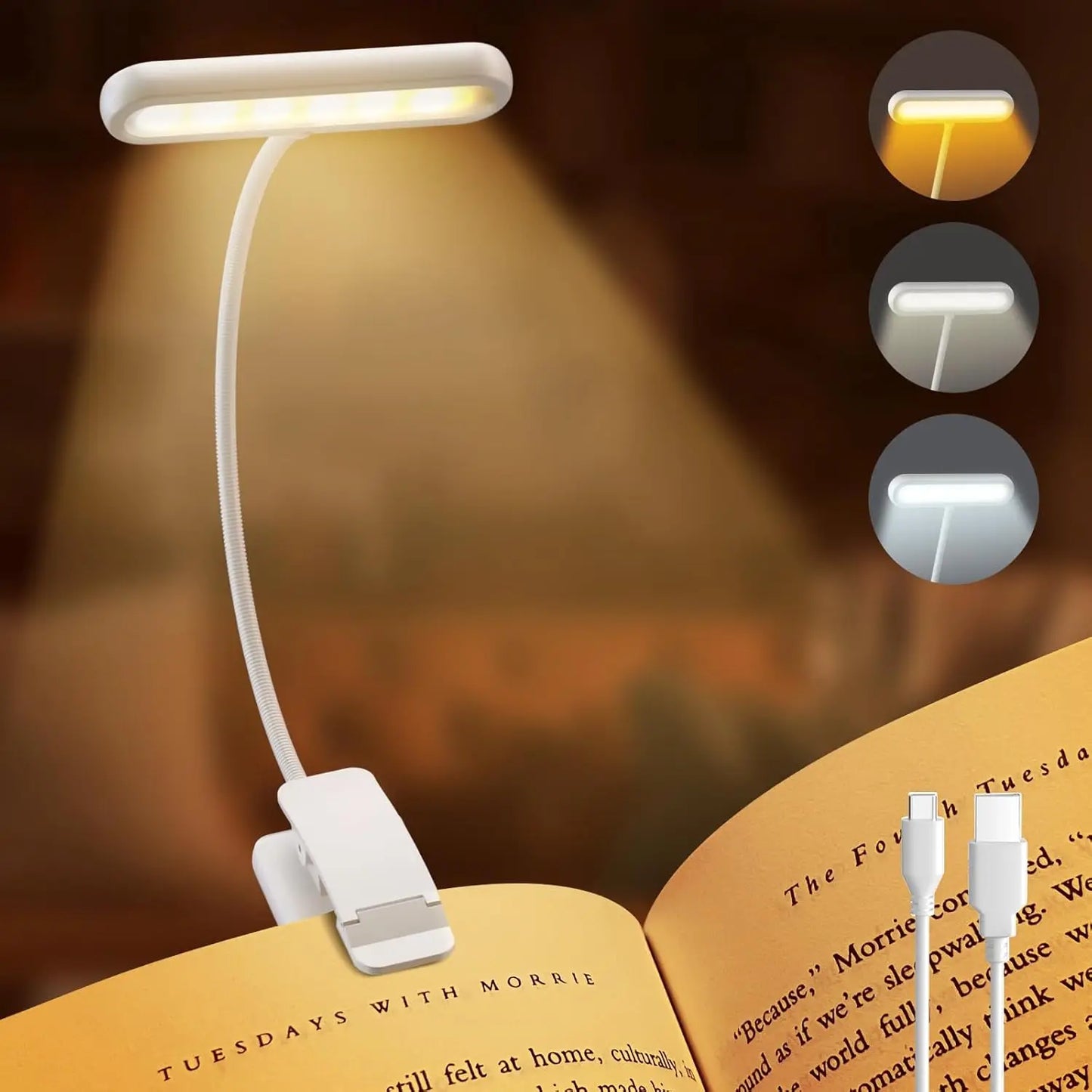 14Leds Book Light USB Rechargeable Reading Light Warm Cool White Daylight Portable Flexible Easy Clip Night Reading Lamp