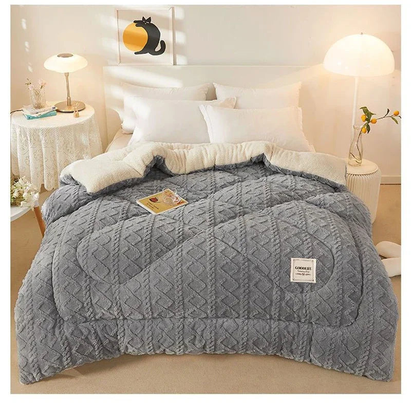 Super Thick Weighted Winter Blanket for Bed Faux Lamb Cashmere Plush Fleece Throw Queen King Size Cozy Warm Quilt Comforter