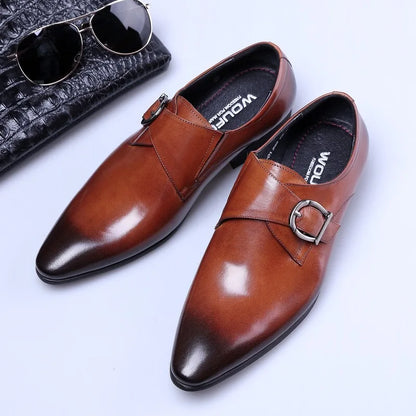 Men's Pointed Toe Business Leather Shoes Comfortable Wear Shoes Metal Buckle Men's Shoes Dress Shoes Men Wedding Shoes Sz 39-48
