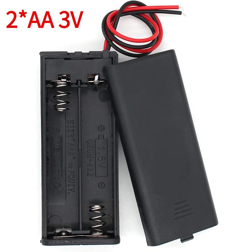 1/2/3/4 Slot AA Battery Holder,1.5V/3V/4.5V/6V AA Battery Box with Leads Wires ON/Off Switch and Screw Cap Case Back Cover