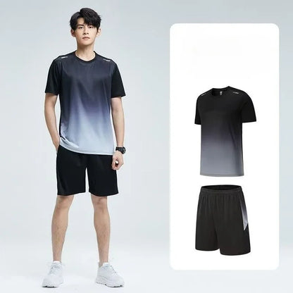 Sports SuitsMan Sets  Quick Drying Breathable Basic Trendy Two Piece Set Outdoor Novelty in Outfit Two-piece T-shirts Shorts Men