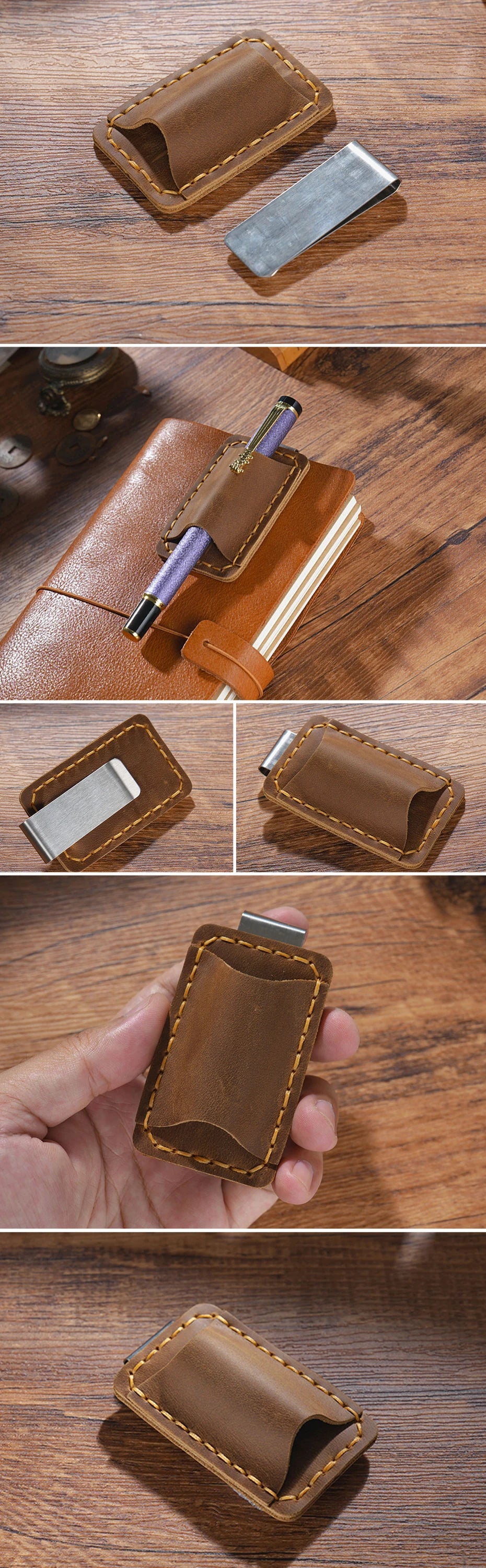Leather Notebook Pen Holder with Clip Bookmark Book Accessories Convenient Portable Travel Supplies Office School Stationery