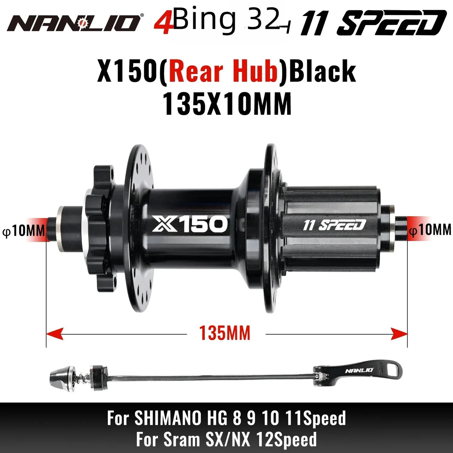 Bicycle hubs Nanlio X150 Mountain Bike Hubs 6 Pawls 150 Engagement Rear Hub HG MS XD 8-12 Speed 28 32 36 Holes Noisy wheel Hubs