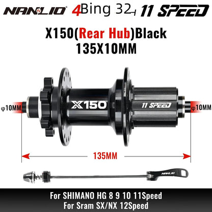 Bicycle hubs Nanlio X150 Mountain Bike Hubs 6 Pawls 150 Engagement Rear Hub HG MS XD 8-12 Speed 28 32 36 Holes Noisy wheel Hubs