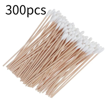 100/300PCS 6 Inch Precision Tips Cotton Swabs - Long Wooden Stick Cotton Buds Pointed Cotton Swabs With Case - Cotton