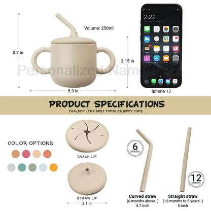 Food Grade Silicone Baby Feeding Cups Personalized Name Children Learn Drinking Cups Sippy Cups Kids Toddlers Straw Water Bottle
