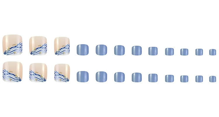 24 Pcs French Design Fake Toe Nail Press on Toe Nail Summer False Nails Acrylic Reusable Toe Nail Decorated Nails With Tool Kit