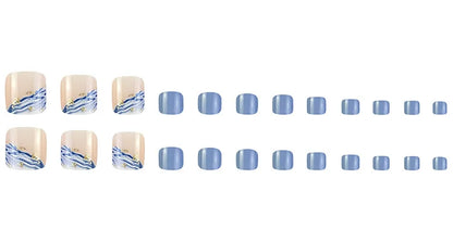 24 Pcs French Design Fake Toe Nail Press on Toe Nail Summer False Nails Acrylic Reusable Toe Nail Decorated Nails With Tool Kit