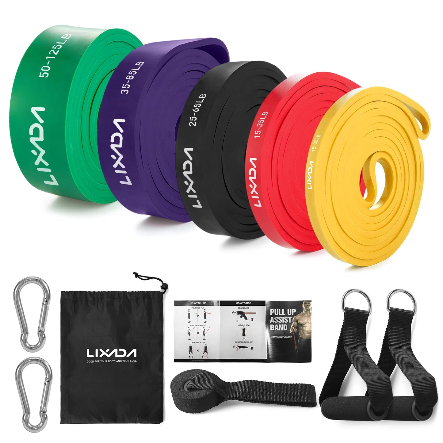 Lixada Pull Up Assist Bands Set Resistance Loop Bands Powerlifting Exercise Stretch Bands with Door Anchor Foam Handles Hooks