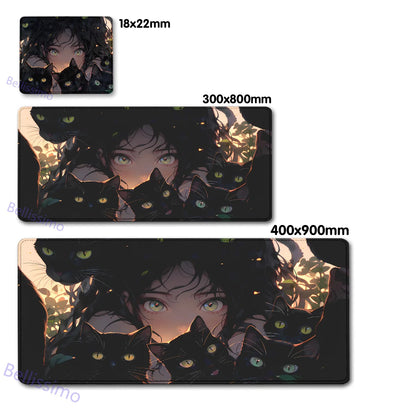 Black Cat and Girl Fast Keyboard pad lock-edge Extended teclado mousepad kawaii Purple Office desktop protection mouse pad XXL