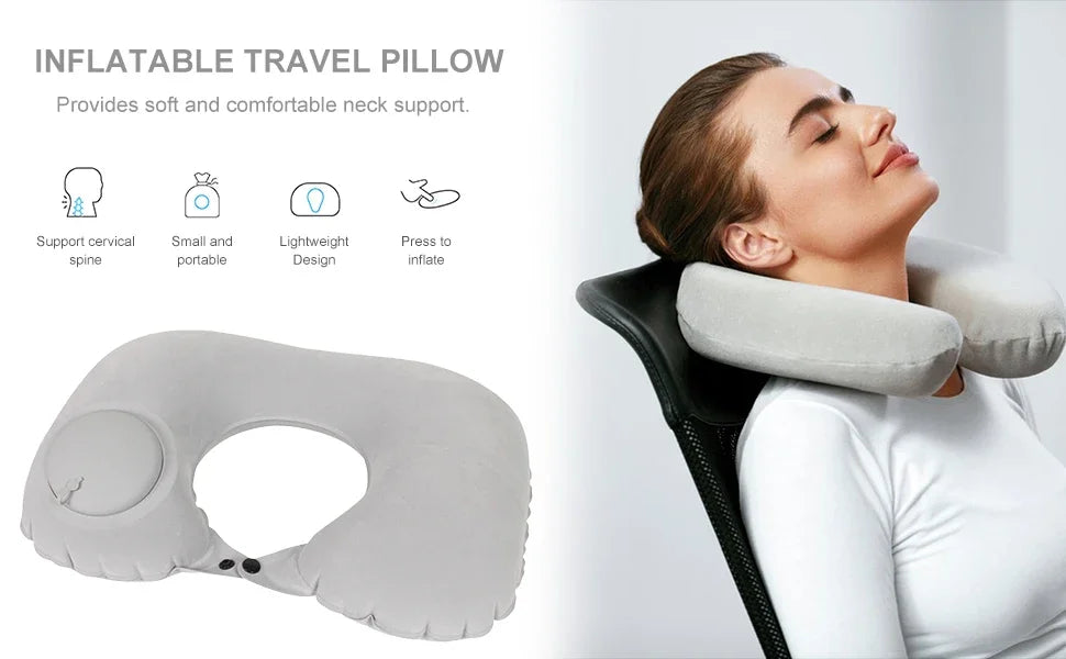 1pc Travel Pillows Airplanes Inflatable Super Light Portable Neck Pillow U-Shape Automatic Inflatable Cervical Vertebr Pillow
