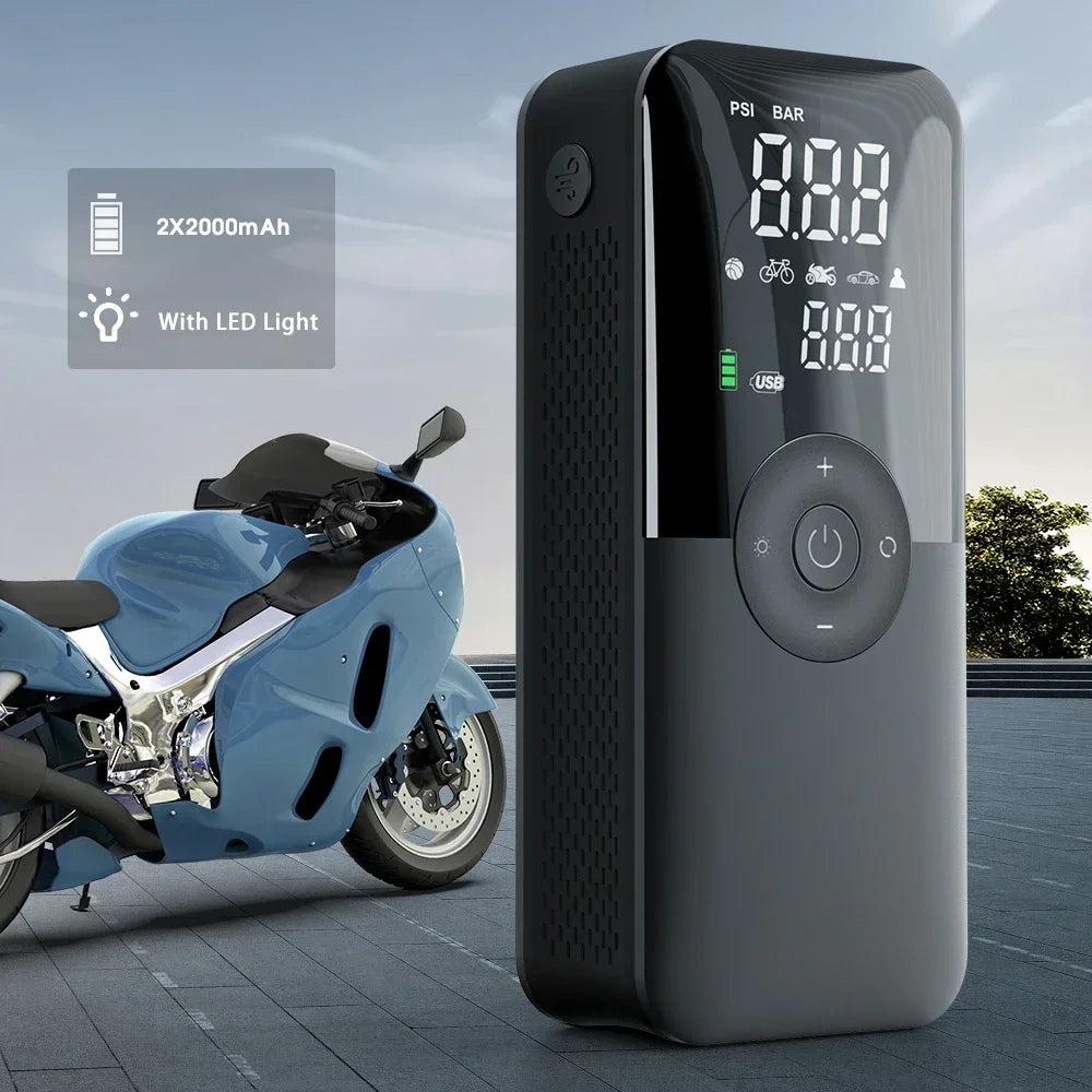 12V Air Pump for Car and Motorcycle - Portable Tyre Inflator Electric Pump Air Compressor for Cars, Motorcycles, and Bicycles