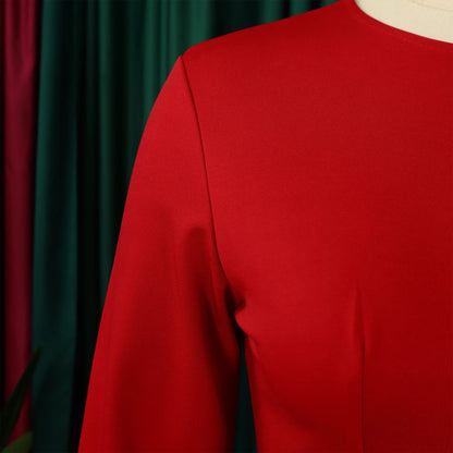 Elegant Office Dresses for Woman O Neck Full Sleeve Sheath Ruffles Package Hips Mid Calf Professional Business Work Dress Midi