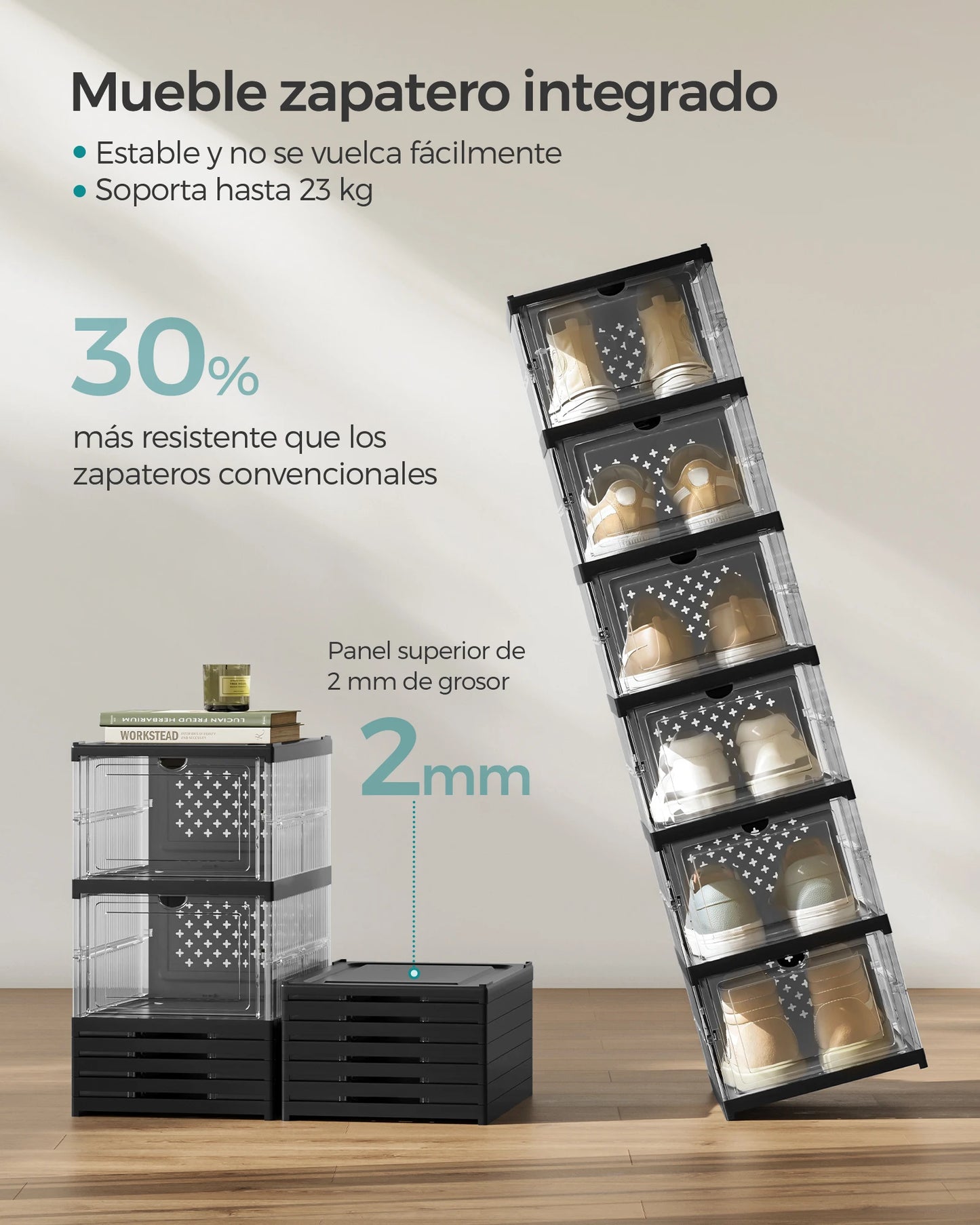 SONGMICS Shoe Boxes, Set of 12 Stackable Shoe Organizers, Set of 2 Foldable and Portable Shoe Racks, up to Size 46