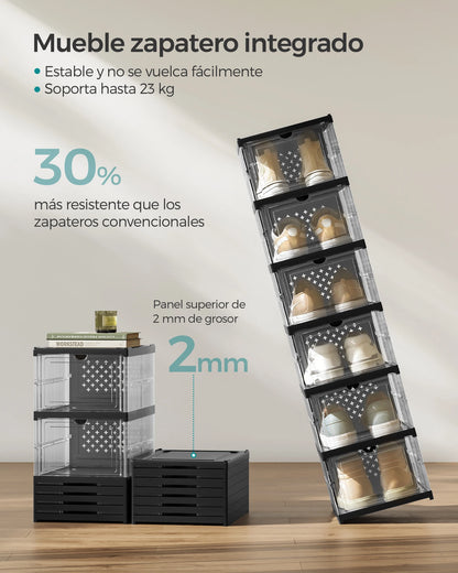 SONGMICS Shoe Boxes, Set of 12 Stackable Shoe Organizers, Set of 2 Foldable and Portable Shoe Racks, up to Size 46