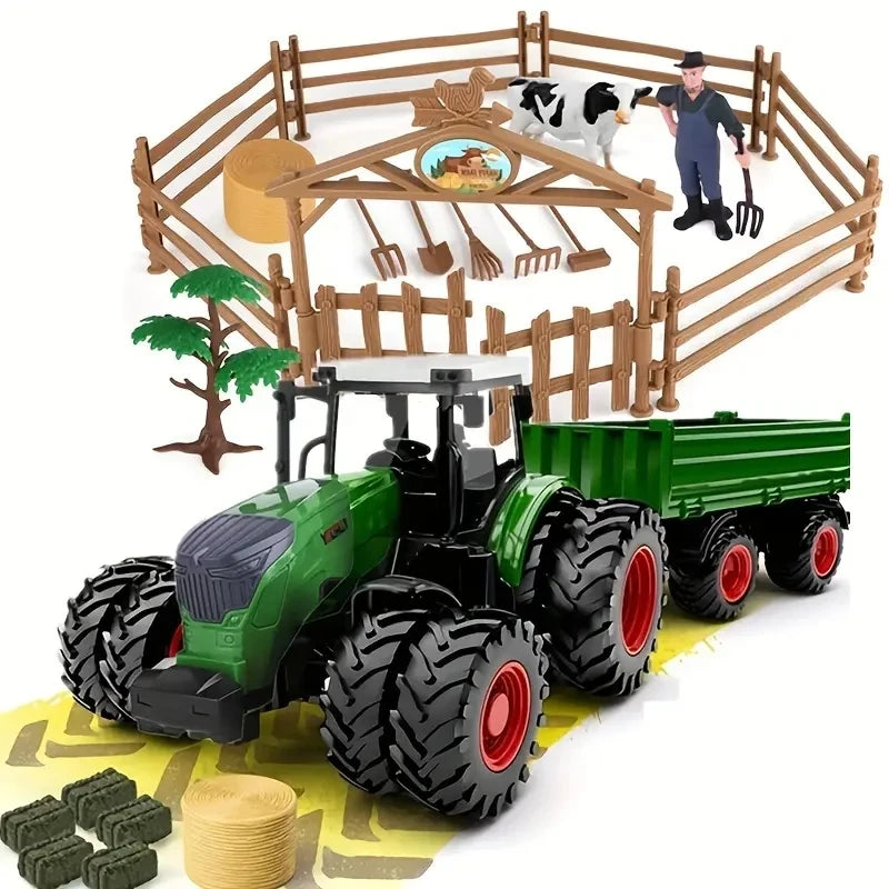 16.5" Big Tractor Toy,Farm Toy,Farm Animals Set,Include Truck Toy and Traile,Fence,Farmer,Animals,Tool,Farm Set for Gift