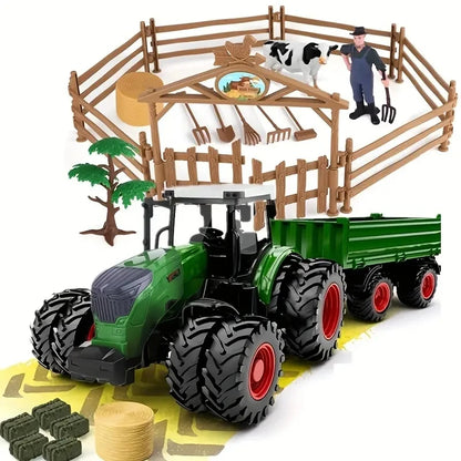 16.5" Big Tractor Toy,Farm Toy,Farm Animals Set,Include Truck Toy and Traile,Fence,Farmer,Animals,Tool,Farm Set for Gift