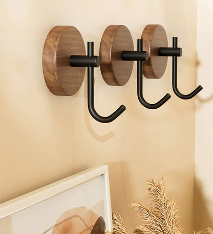 Self-Adhesive Wooden Wall Hooks for Hanging,Modern Coat Hooks,Natural Wood Hooks for Hanging Hats Towels Robe Clothes Keys Bags