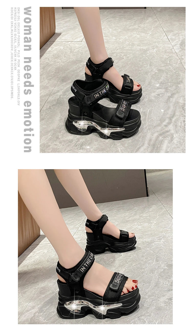 10CM Chunky Platform Sandals Women New Summer Bling High Heels Sandals Woman Beach Casual Slides Thick Sole Sandalias Mujer