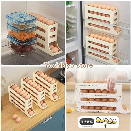 Egg Holder for Fridge, Egg Dispenser Auto Rolling Egg Tray Storage and Organizer, Space-Saving Egg Roller for Refrigerator