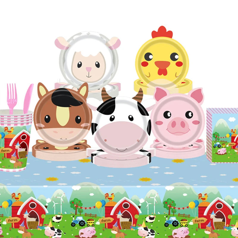 Farm Birthday Party Supplies Animal Farm Paper Plate Pig Sheep Chicken Horses Cows Shape Dinnerware Farm Animal Party Decoration