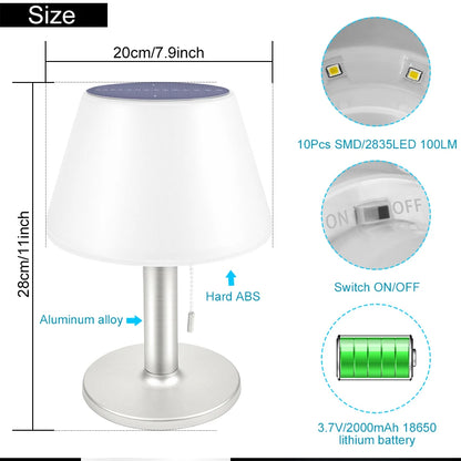 Smart Solar Table Lamp LED White Night Lights for Indoor Desk Outdoor Garden Household - Solar Powered Reading Light