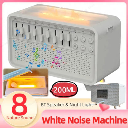 Bluetooth White Noise Machine with Aroma Diffuser Humidifier & Night Light 8 Natural Sounds 3-Level Dimming for Sleep Therapy