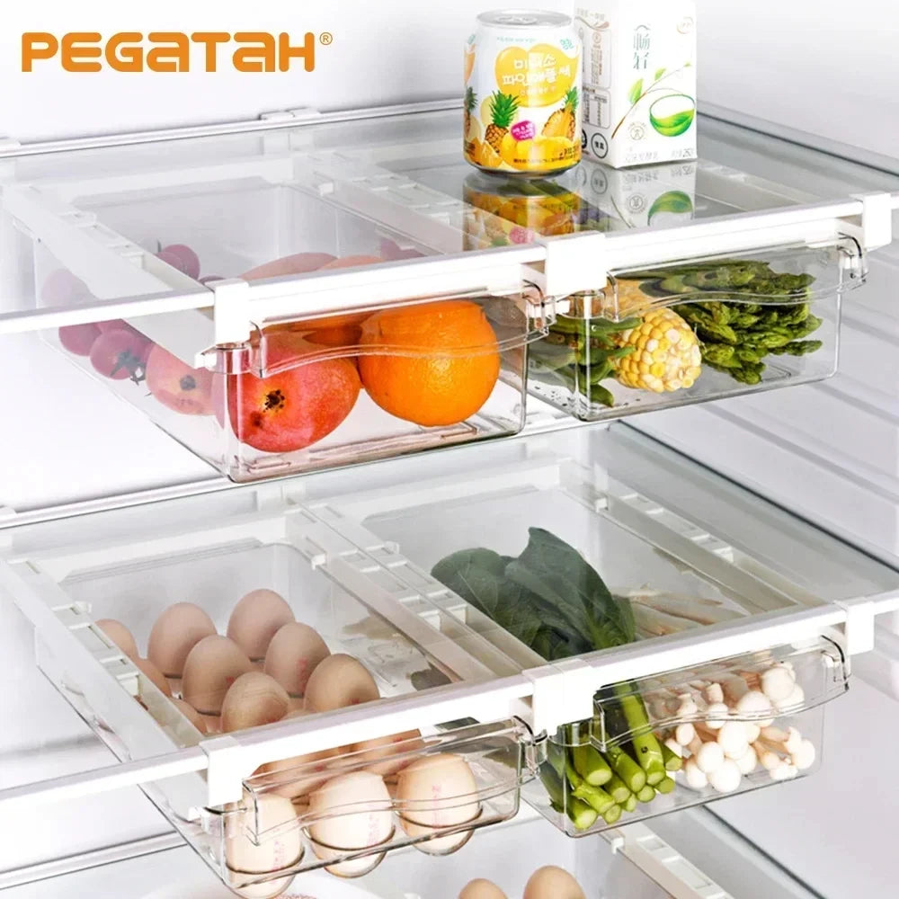 Transparent Fridge Organizer Fruit Egg Refrigerator Storage Box Under-shelf Refrigerator Drawer Box Fresh-keep Kitchen Organizer