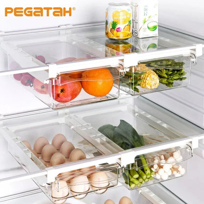 Transparent Fridge Organizer Fruit Egg Refrigerator Storage Box Under-shelf Refrigerator Drawer Box Fresh-keep Kitchen Organizer